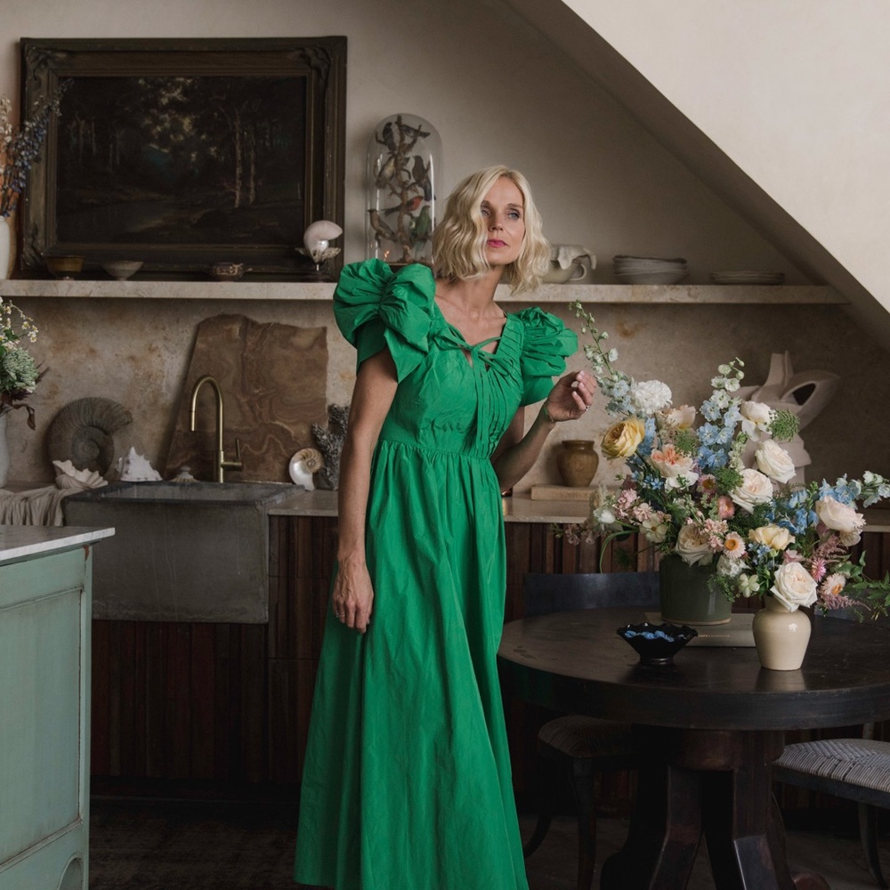 Antonio Melani Elegant Green Puff Sleeve Dress